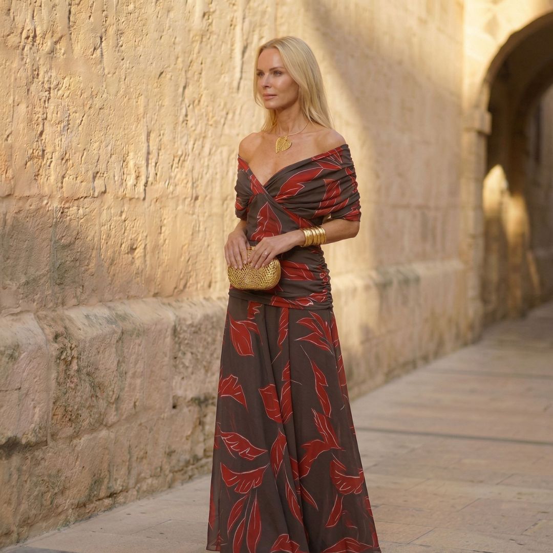 Emilia™ – Vestido estampado de hojas rojas