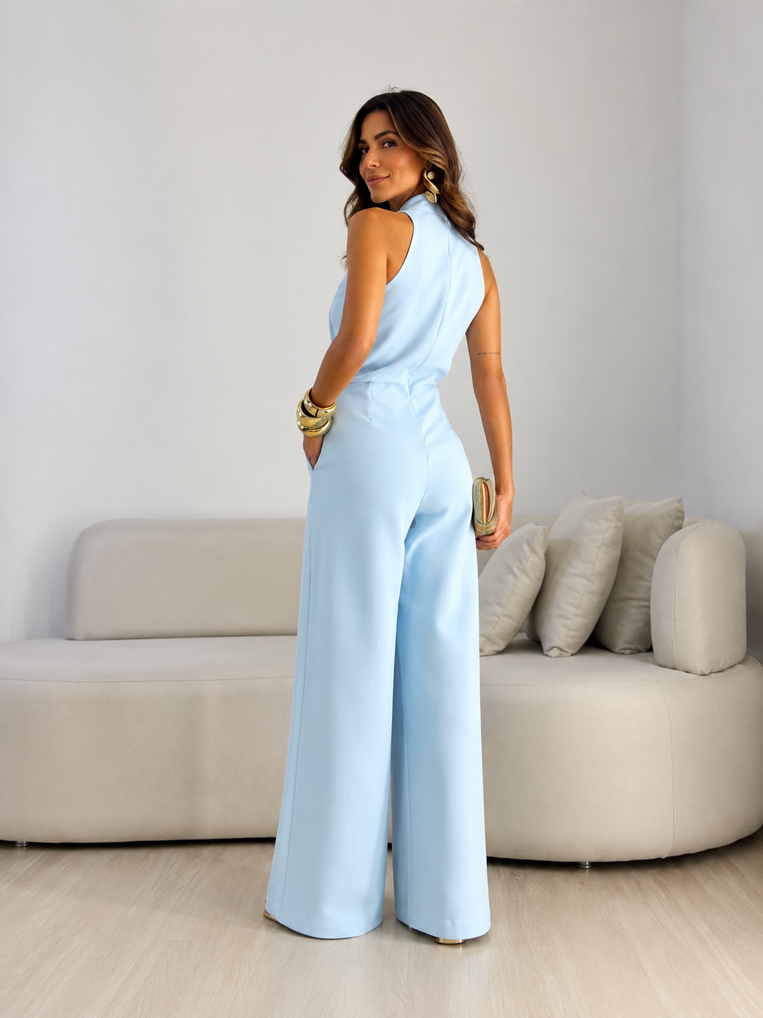 Valentina | Mono Halter con lazo frontal y corte de Pierna Ancha palazzo