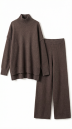 Conjunto de suéter de punto de cuello alto y pantalones vaqueros